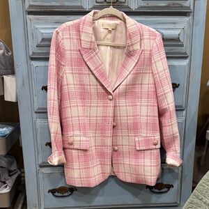 EUC Women's Pink Plaid Blazer Jacket
